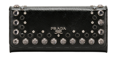 Prada Crystal Embellished Wallet, &pound;170, Accessories, Black, Leather, Front view